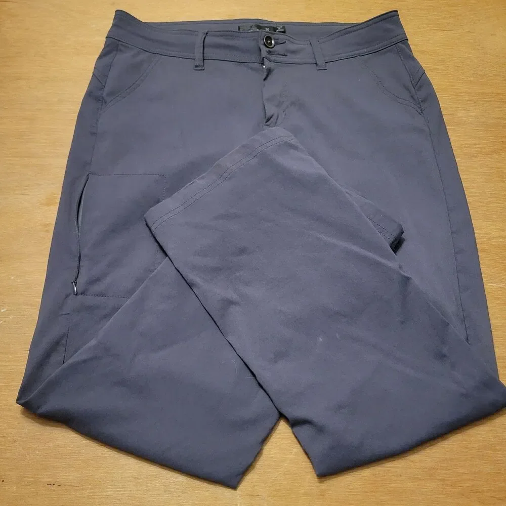 PrAna Pants Womens 10 Gray Halle Hiking Stretch Nylon Roll Up Outdoor Travel Tab - Picture 3 of 16